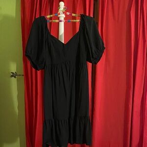 Nine West Black Midi Dress with Puff Sleeves